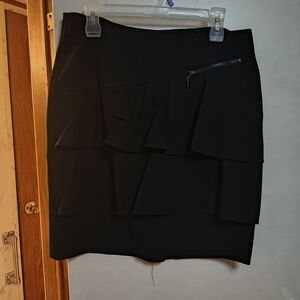 Bisou Bisou Black Tiered Ruffle Mini Skirt with Zip Detail